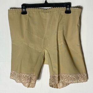 Vintage Jeunique Tan Beige High Rise Shapewear Shorts With Lace Trim XL